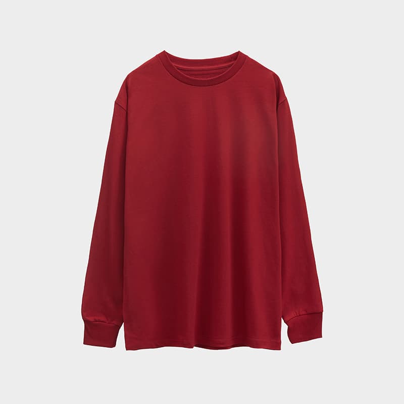 Oversized Long Sleeve Tee 250GSM-dark red Front