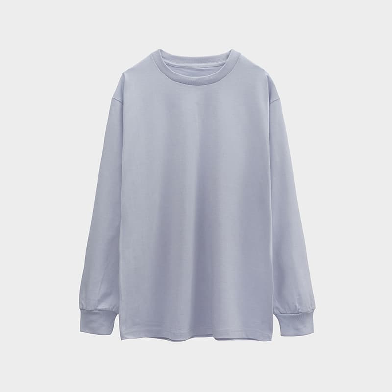 Oversized Long Sleeve Tee 250GSM-grey blue Front