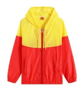 TS 043 Waterproof Two Toned Windbreaker w Hood Yellow Red Front