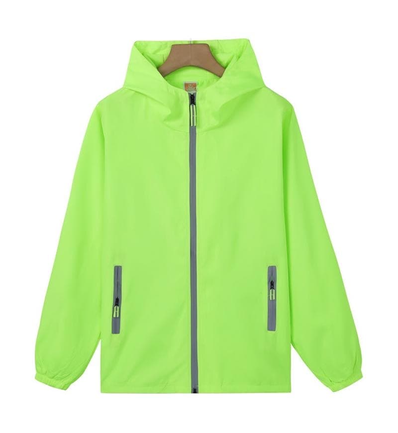 TS #951 Windbreaker reflective zip w hood-Lime green front