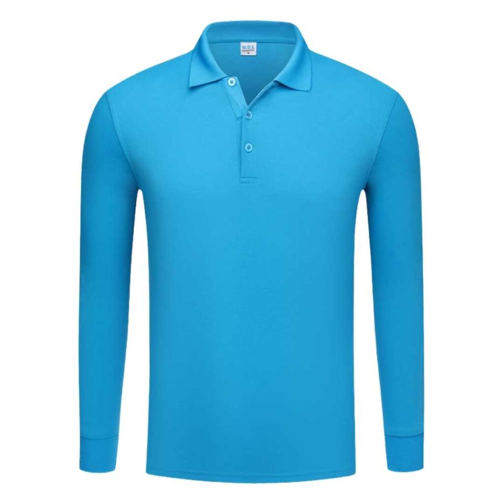 YG501 Cotton Long Sleeve Polo Tee - light blue