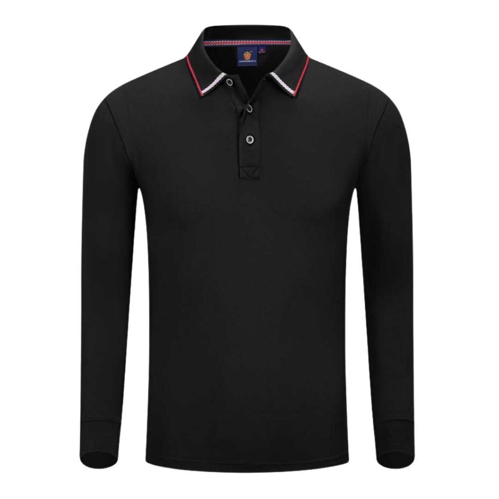 YG506 Cotton Long Sleeve Polo Tee - black