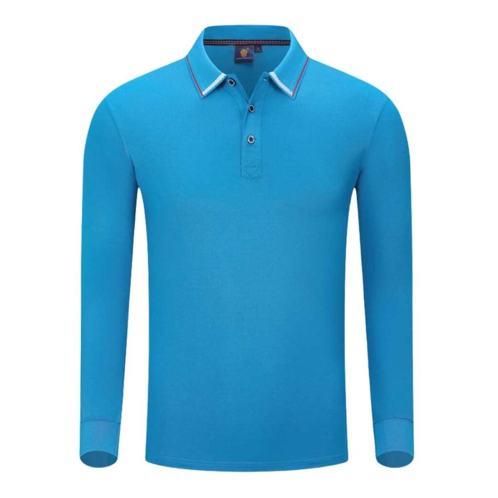 YG506 Cotton Long Sleeve Polo Tee - blue