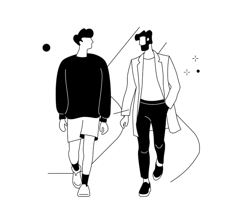 How to Make a Size Chart for Your Clothing Brand: Quick Tips 3 A black and white illustration of two men walking the runway showing off how to make a size chart.
